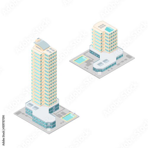 Vector isometric icon illustration of a Vacation Hotel.
Travel holiday vacation destination.