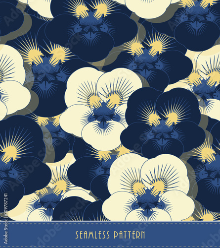 a viola flowers pattern seamless tile in dark blue and yellow