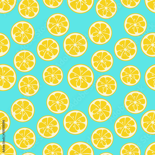 Cute seamless pattern with yellow lemon slices