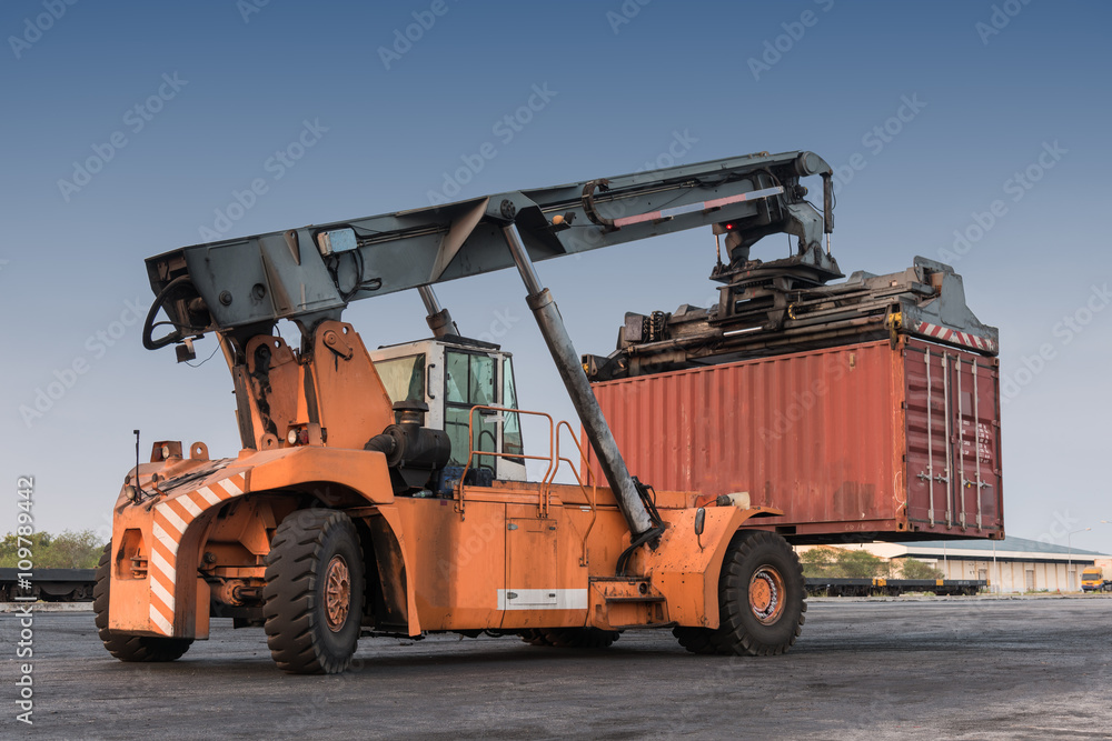 Forklift handling container box loading