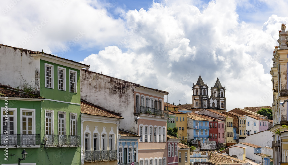Houses and buildings of Pelourinho in Salvador with its colors and typical features