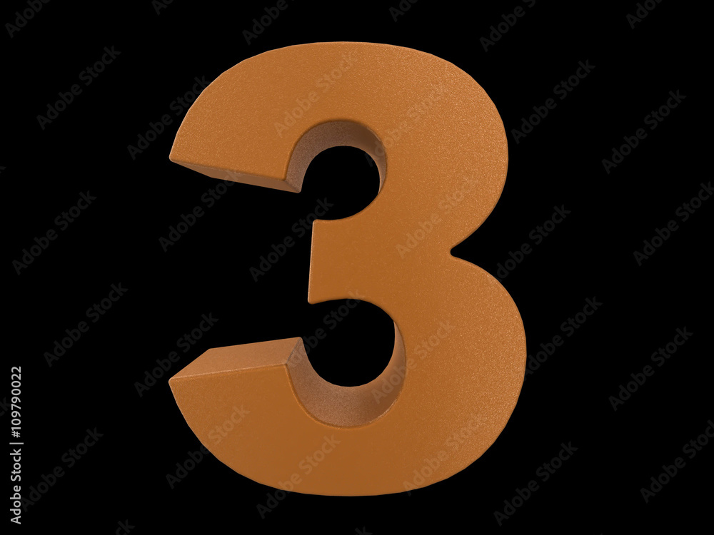 Chocolate Number three on black background Chocolate Number three on black background
