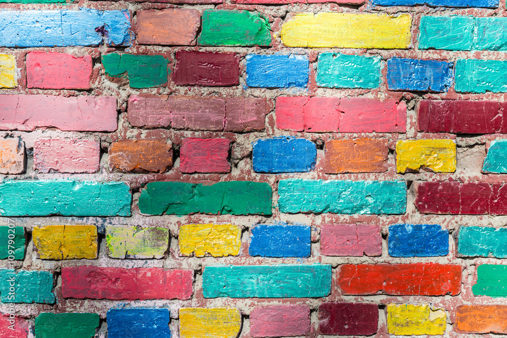 Fototapeta premium Grunge colorful brick wall texture