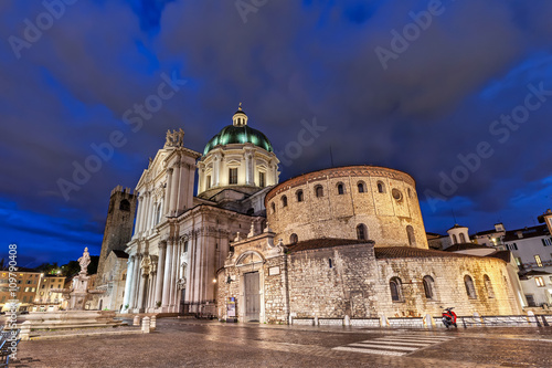 Old and New Cathedrals of Brescia in the evening photo