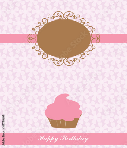 Birthday lace Card and cupcake design. Vector