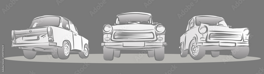 Old East german Car, Three Views. Hand Drawn Sketches Old East german Car, Three Views. Hand Drawn Sketches