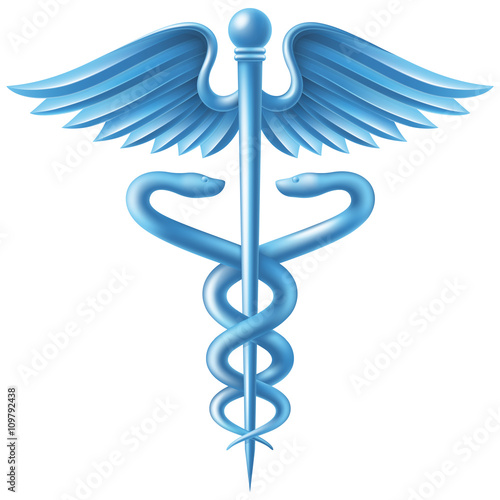 Blue metallic Caduceus, vector illustration.