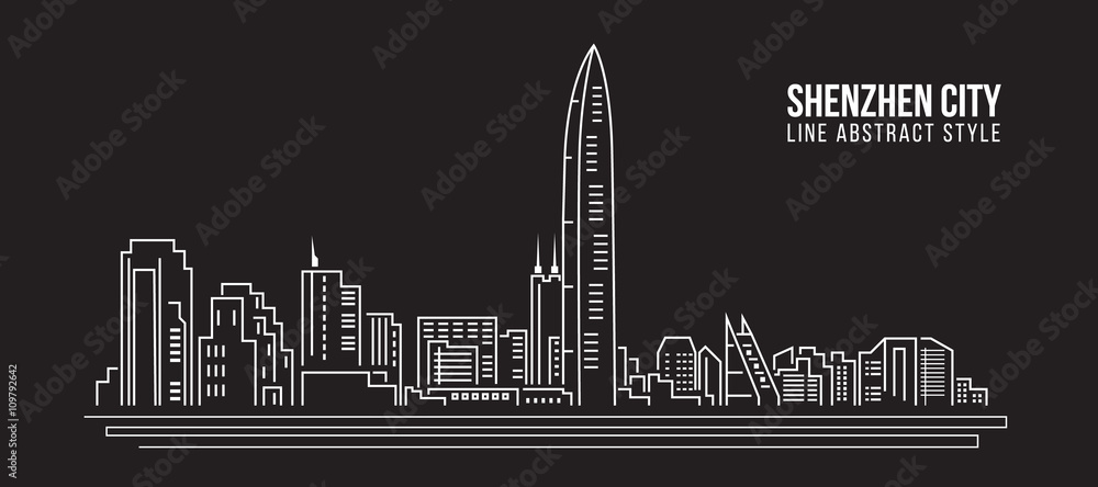 Cityscape Building Line art Vector Illustration design - shenzhen city