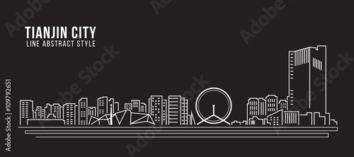 Cityscape Building Line art Vector Illustration design - tianjin city photo