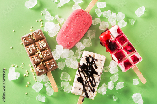 Popsicles with scattered ice