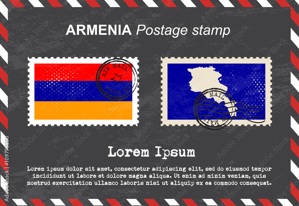Vetor de Armenia postage stamp, postage stamp, vintage stamp, air mail