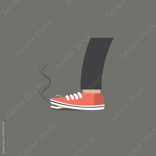 Foot Destroying Cigarette Vector Illustration.