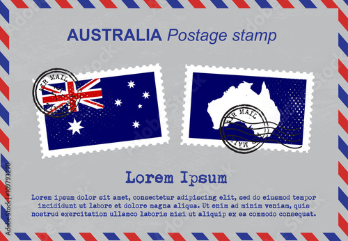 Australia postage stamp, postage stamp, vintage stamp, air mail envelope.
