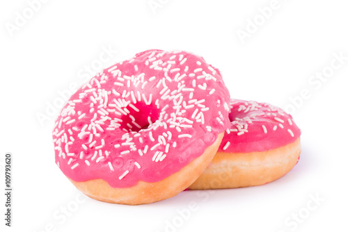 two pink donut on a white background