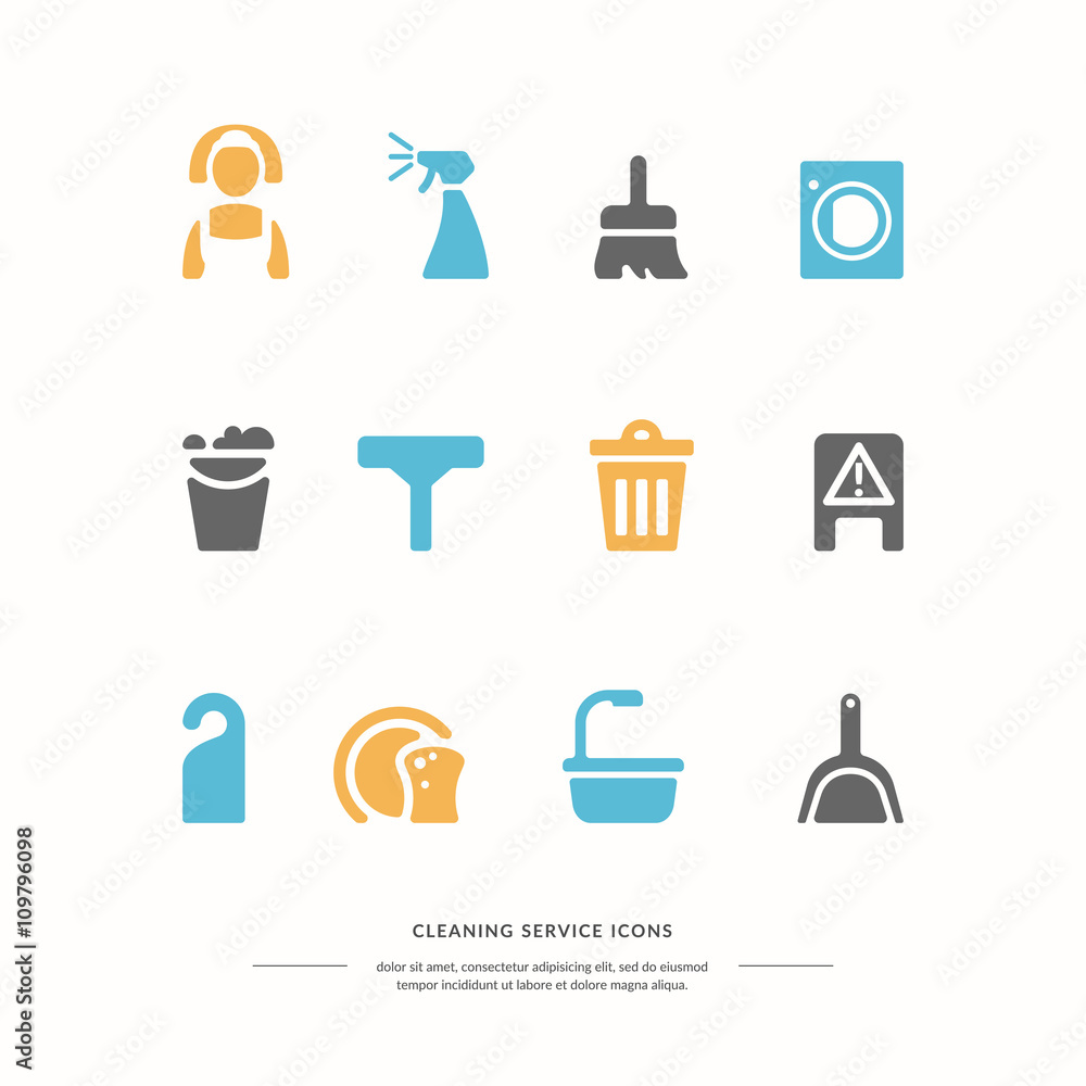 Vector colorful Icons set. Cleaning service.