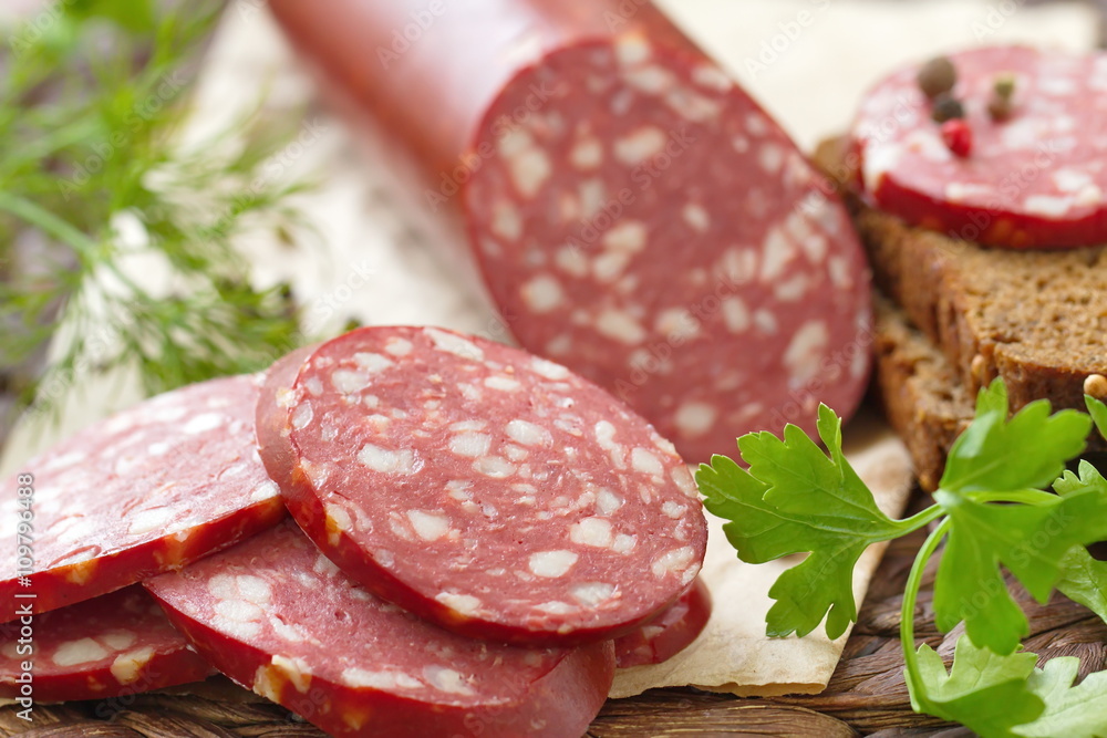 Smoked sausage with spices and vegetables Smoked sausage with spices and vegetables