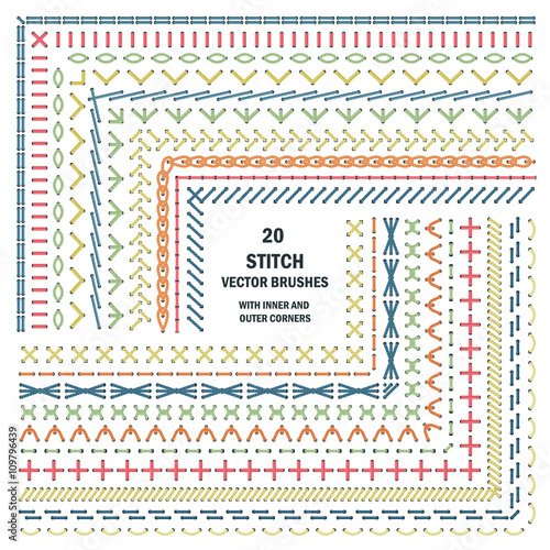 Set of vector embroidery stitch pattern brushes