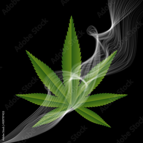 Green medical Marijuana leaf with a smoke. Vector illustration.