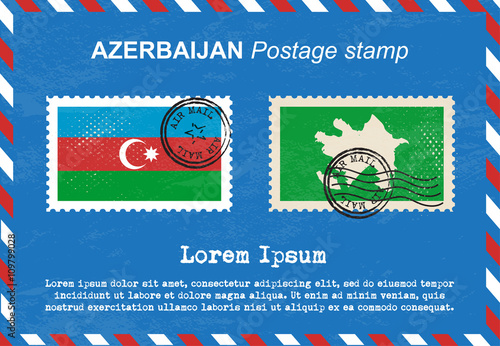 Azerbaijan postage stamp, postage stamp, vintage stamp, air mail envelope.