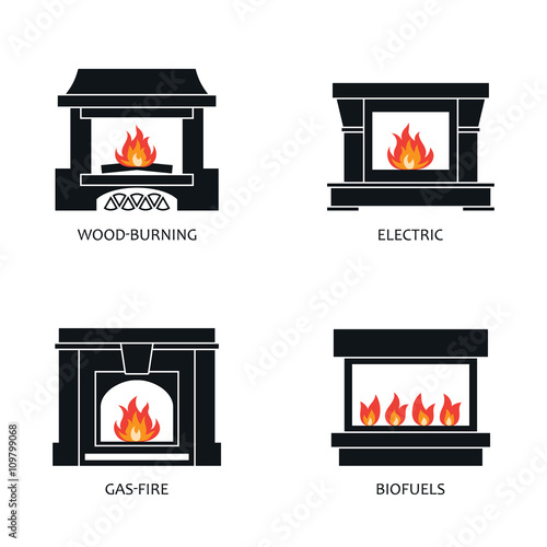 Set of vector fireplace icons
