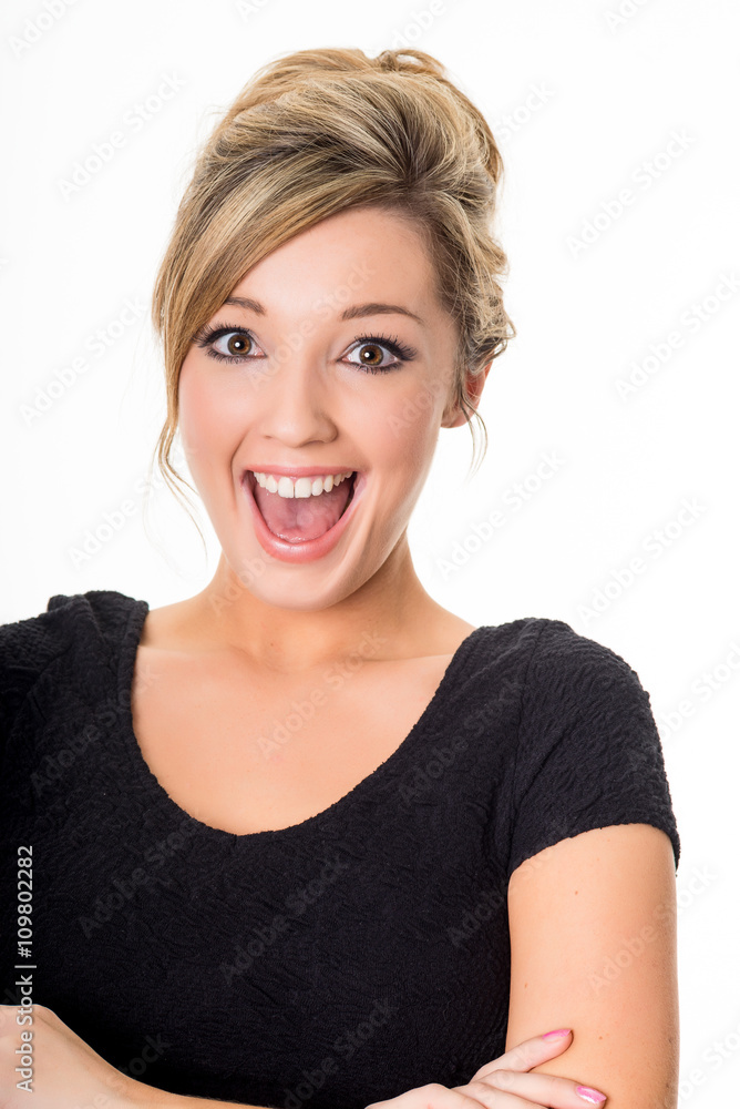Excited young blonde, shouting or calling Excited young blonde, shouting or calling