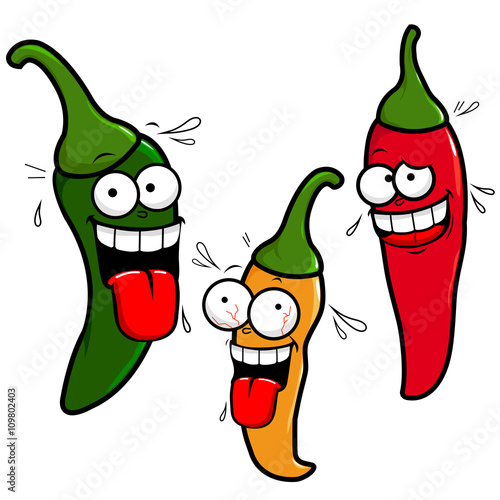Cartoon hot chili jalapeno peppers. Vector illustration