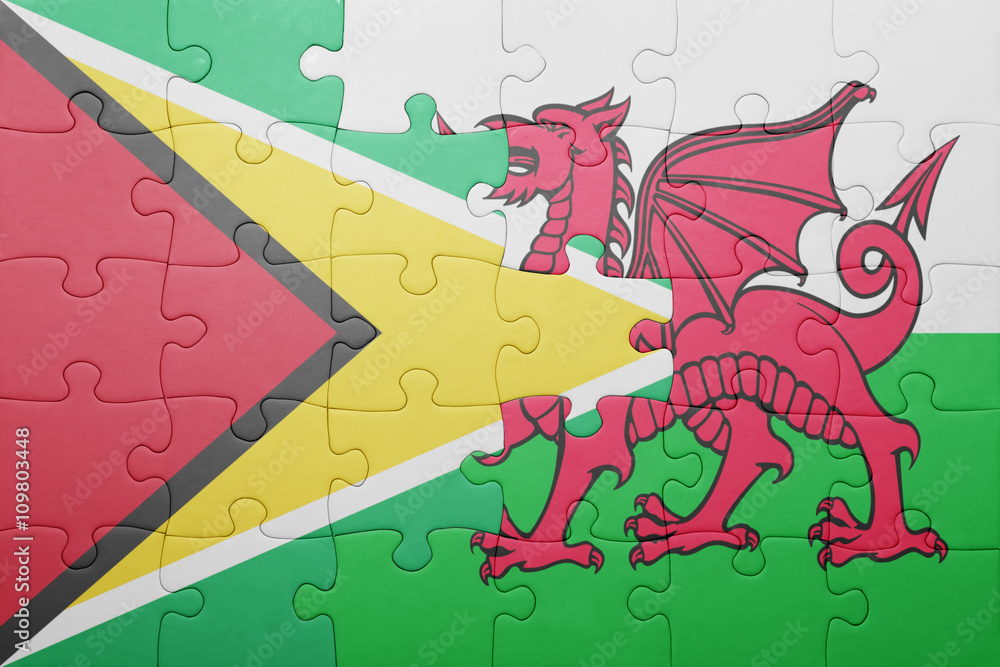 puzzle with the national flag of wales and guyana