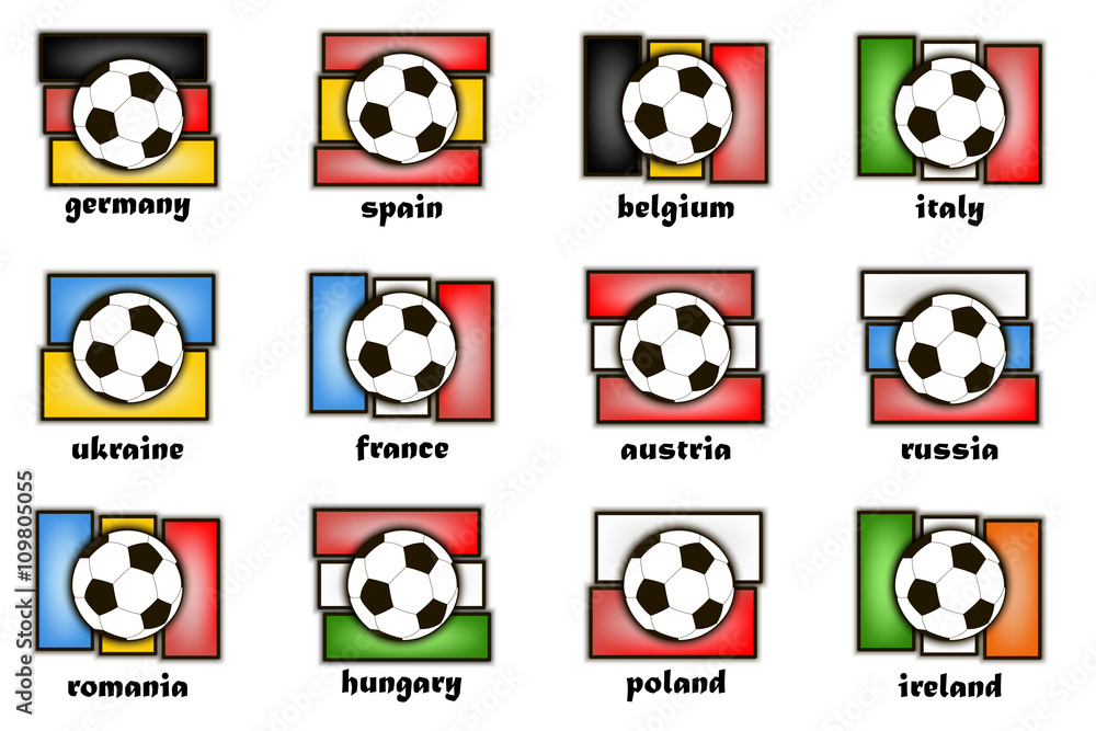 Flags country and soccer balls Flags country and soccer balls