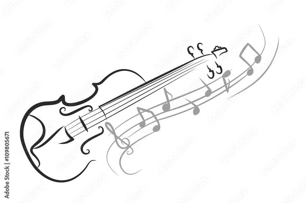 Obraz premium A violin sketch with notes. 