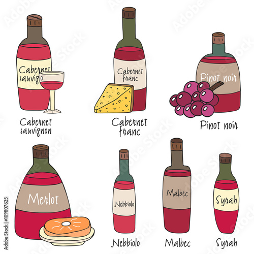 Cute hand drawn doodle wine bottles 