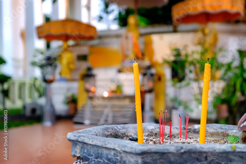 Buddhism, Thailand Religion. Burning Incense Aroma Sticks In Urn ( Pot ) As Offerings To Gods In Wat Pho public temple, Bangkok, Thailand. Praying At Thai Temple. Religious Symbol. 