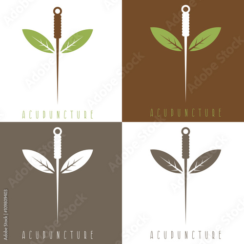 Vector design template of acupuncture needle and leaves
