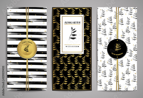 Set of brochures with hand drawn floral design elements. Vector trendy templates. 