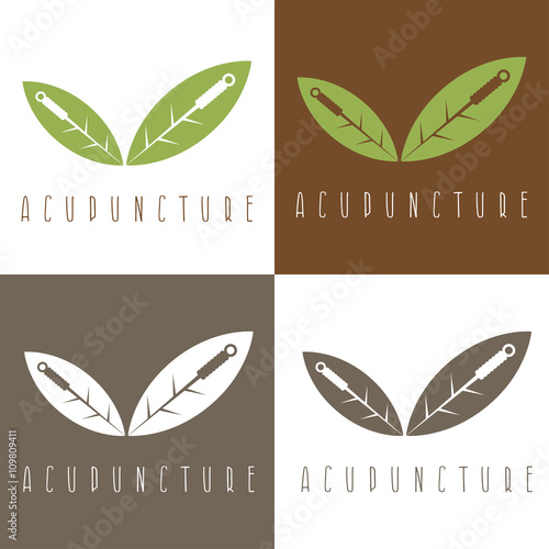 Vector design template of acupuncture needle and leaves