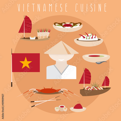 flat design vector template of vietnamese cuisine