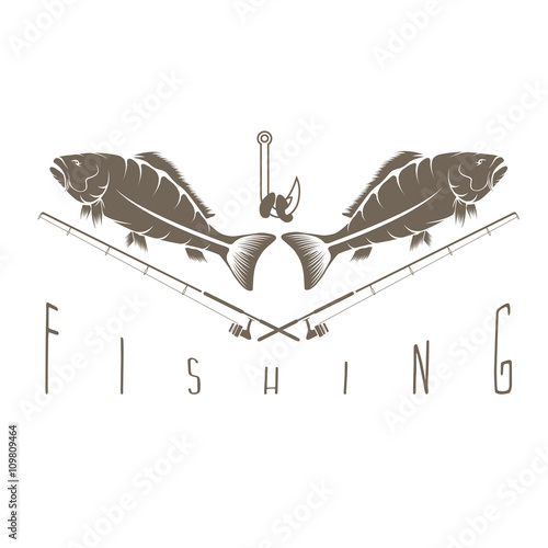 vintage fishing vector design template with carps