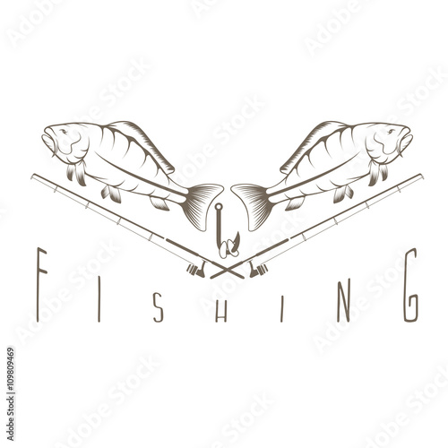 vintage fishing vector design template with carps