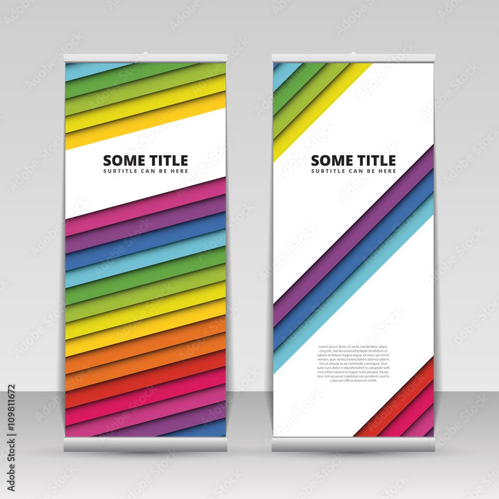 Naklejka premium Colorful roll up banner with stripes. Vector