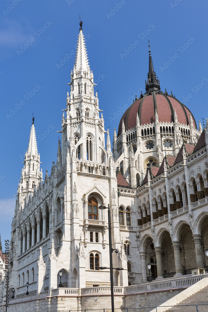 Parliament building facade in Budapest, Hungary.