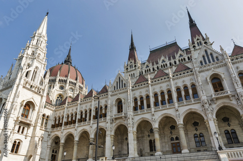 Parliament building facade in Budapest, Hungary.