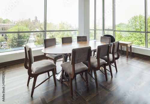 table in open plan living room of a luxury duplex apartment