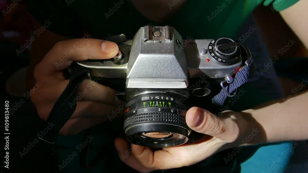 Vintage camera and lens. Closeup. 4K UHD