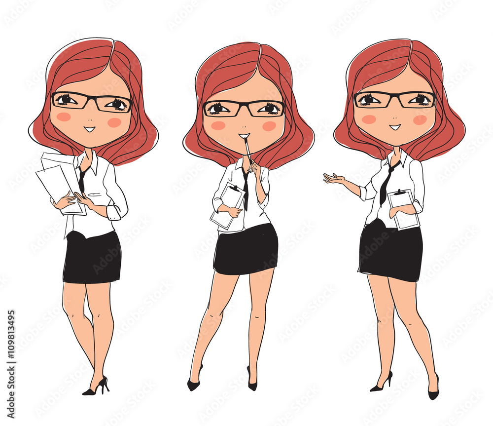 Successful business woman set vector illustration