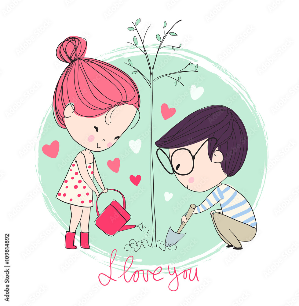 Boy and girl. Love cards. Theme spring. Boy and girl. Love cards. Theme spring.