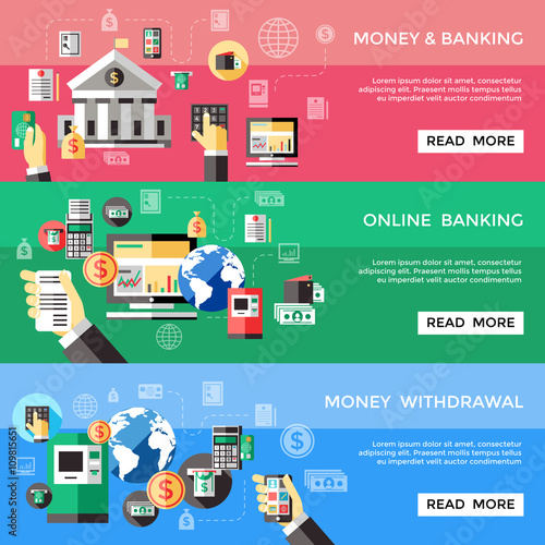 Bank Electronic Services Horizontal Banners Set