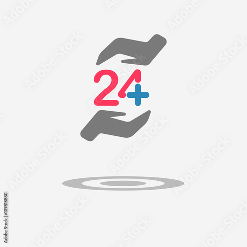 Twenty four available medical help icon. Hands of care. Flat trendy modern vector illustration