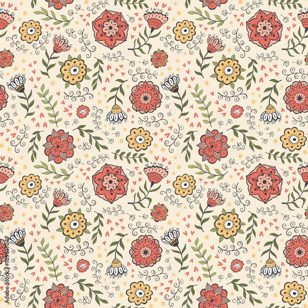 Seamless doodle flower pattern, vector. Seamless doodle flower pattern, vector.