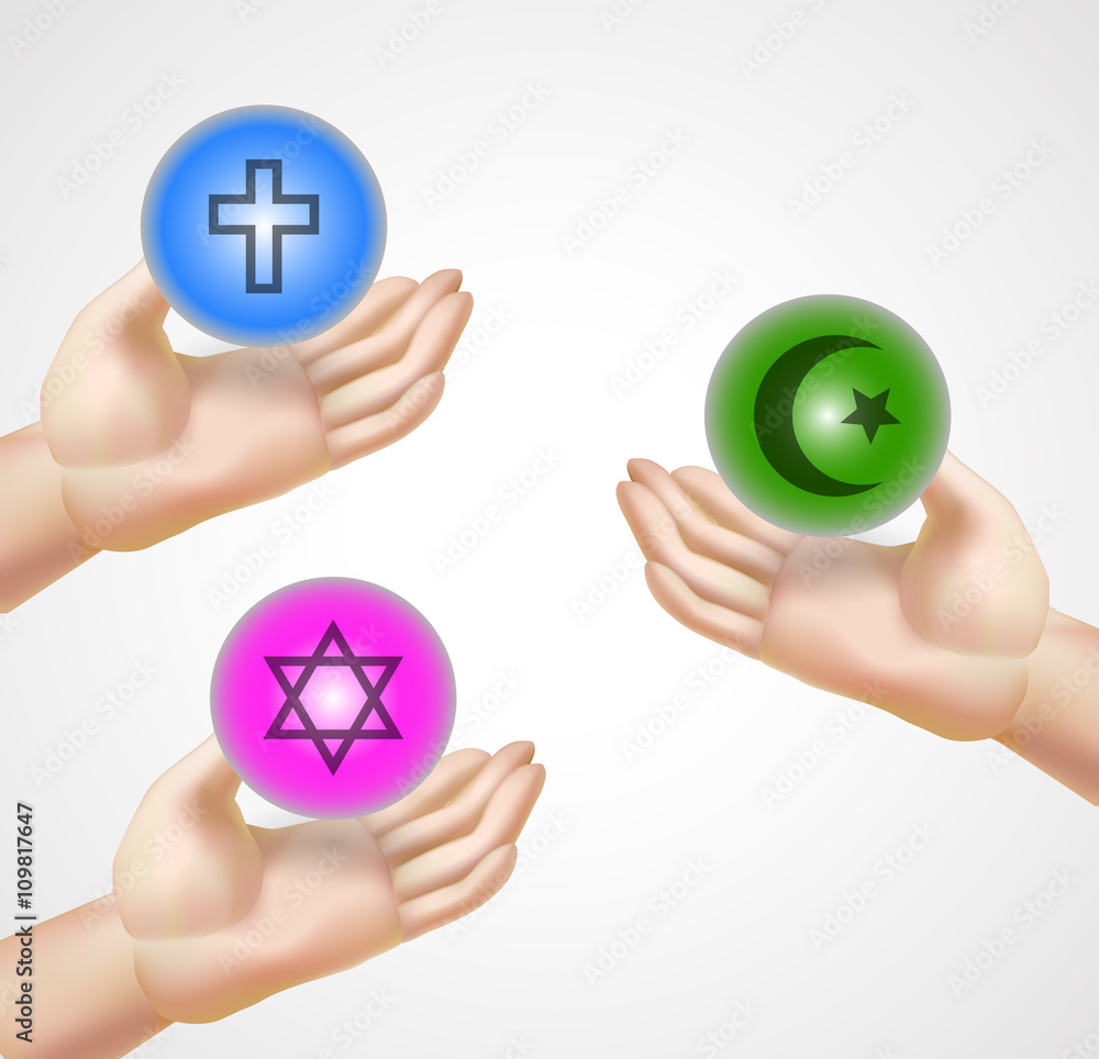 set of symbols of religions of Islam, Christianity and Judaism set of symbols of religions of Islam, Christianity and Judaism