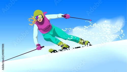 woman on a ski going down a hill