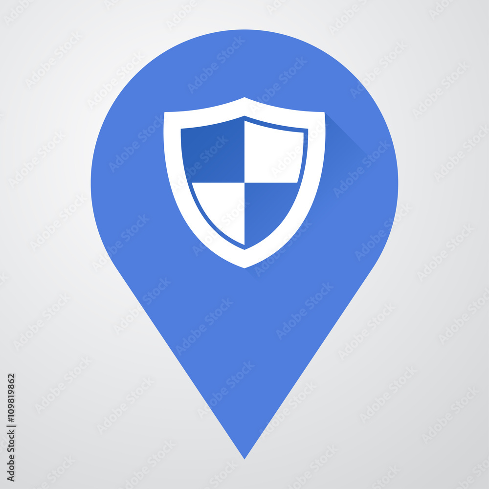 Icono plano localizacion con escudo con sombra Icono plano localizacion con escudo con sombra